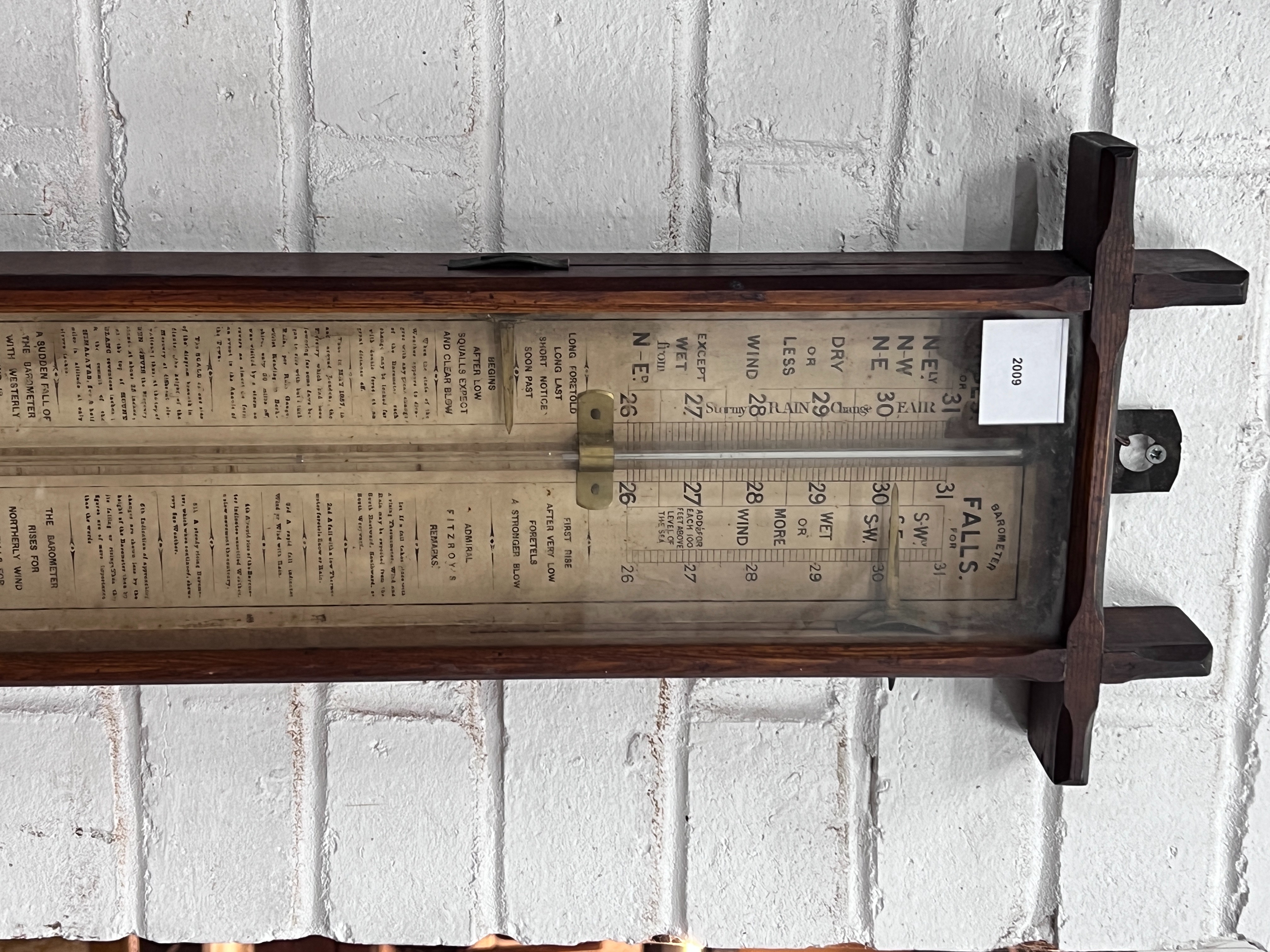 A Victorian oak cased Admiral Fitzroy style wall barometer, height 101cm
